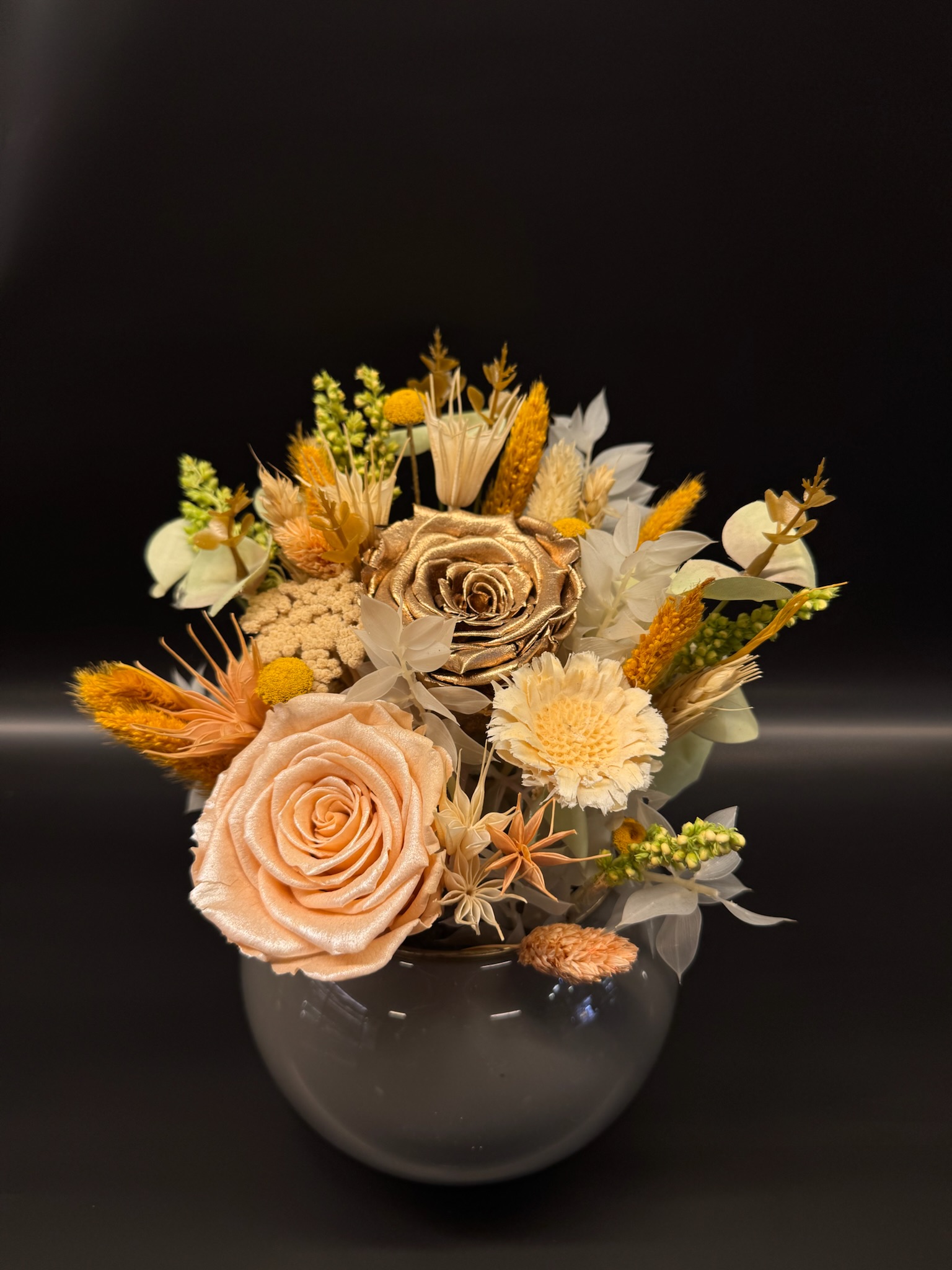 Solmayan Gül  Gri Fanusla